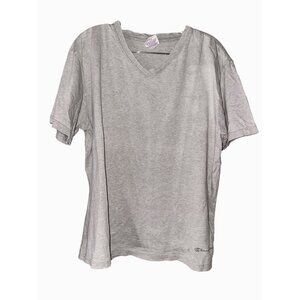 Vintage distressed Champion Gray V-Neck Short Sleeve T-Shirt XL Unisex Cotton Bl